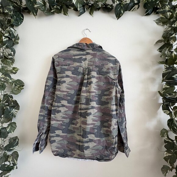 Topman Long Sleeve Front Button Canvas Shirt Camo Green Men’s Size M - Picture 2 of 8